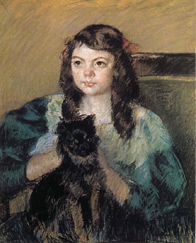 Mary Cassatt The girl holding the dog oil painting picture